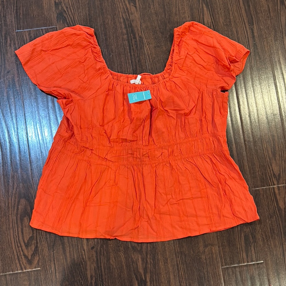 Maurices Orange Blouse with Square Neckline and Ruffled Sleeves